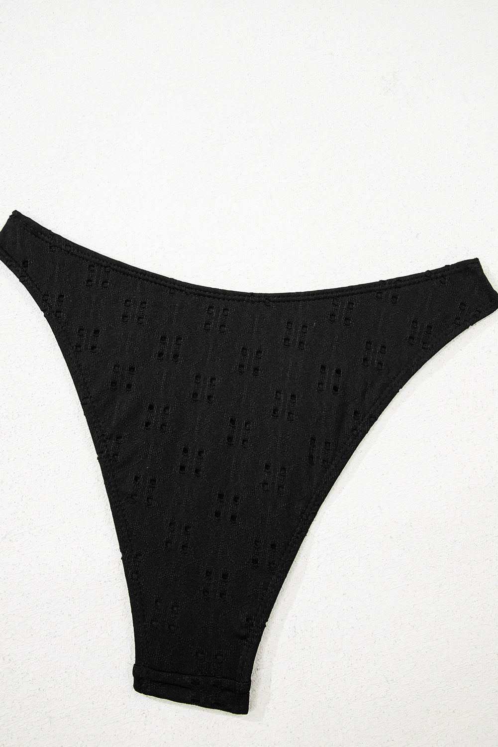Black Eyelet Pattern Knotted Ruffle Trim 3pcs Bikini Set