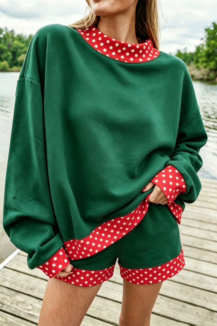 Carrot Gingham Trim Baggy Pullover 2pcs Short Set