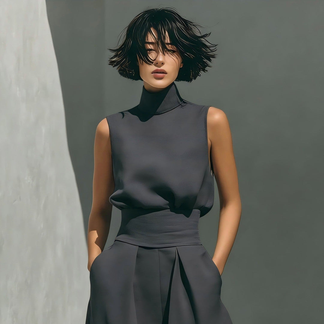Women’s Cotton Linen Two-Piece Set – Sleeveless Top &amp; Wide-Leg Pants