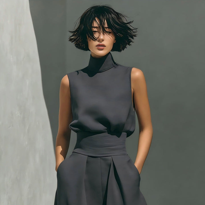 Women’s Cotton Linen Two-Piece Set – Sleeveless Top &amp; Wide-Leg Pants