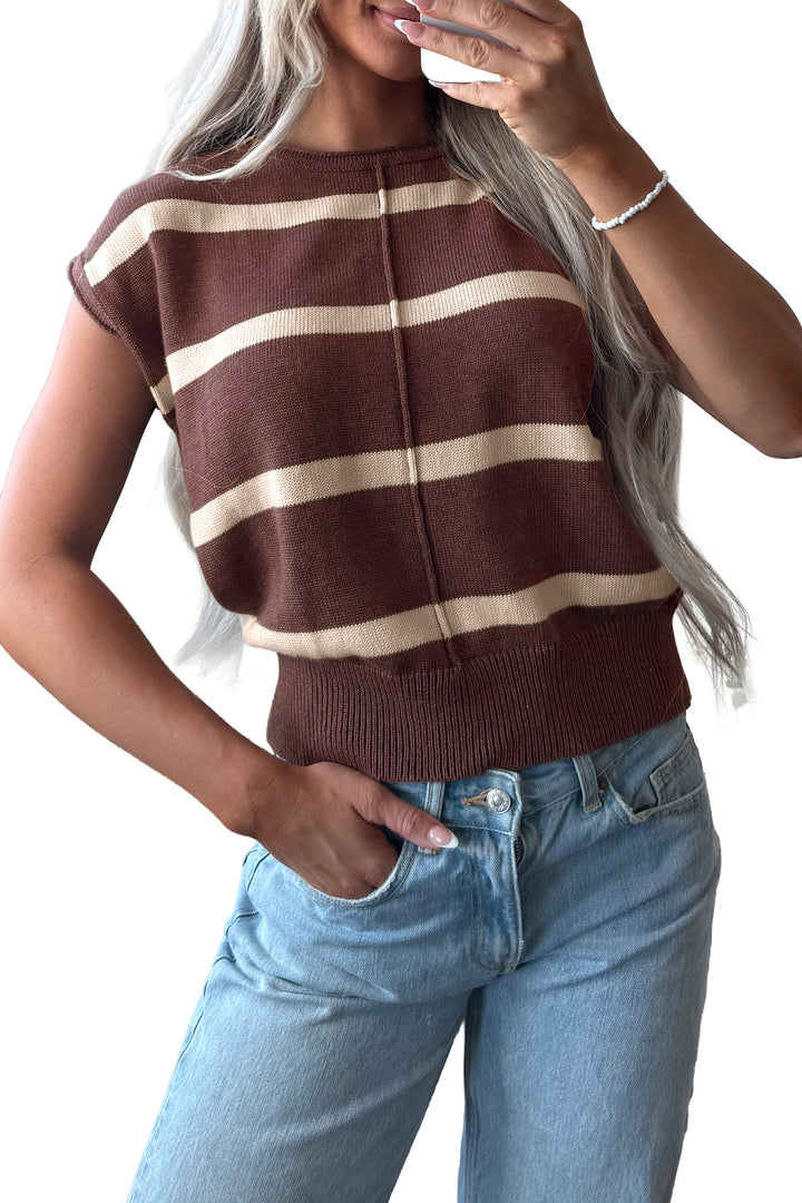 Rose Stripe Knit Western Short Sleeve Sweater