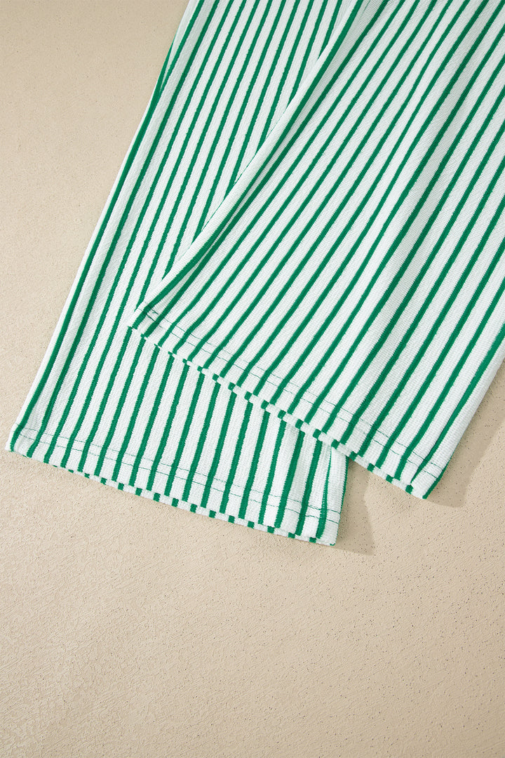 Sky Blue Stripe Crew Neck Tee Drawstring Waist Cropped Pants Set