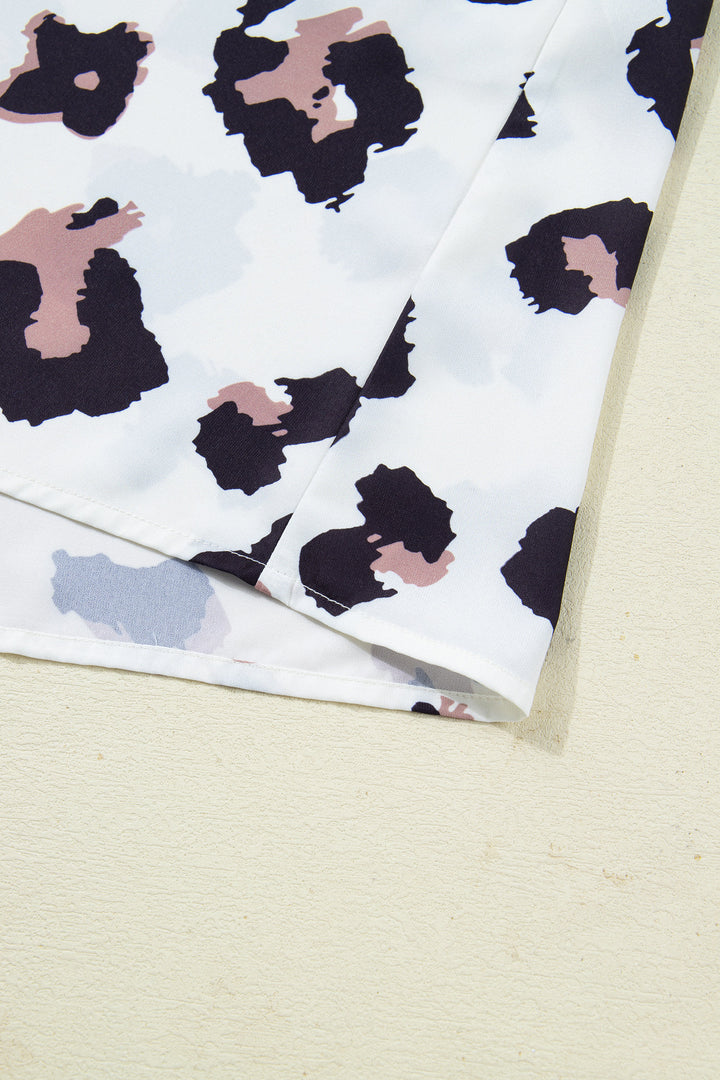 Khaki Leopard Print Contrast V Neck Plus Size Shift Mini Dress