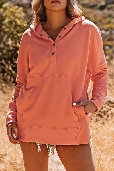 Orange Batwing Sleeve Pocketed Henley Hoodie