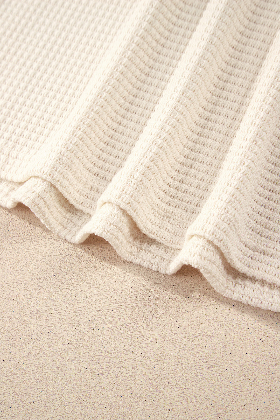 White Waffle Contrast Half Buttoned Hooded Pullover Top