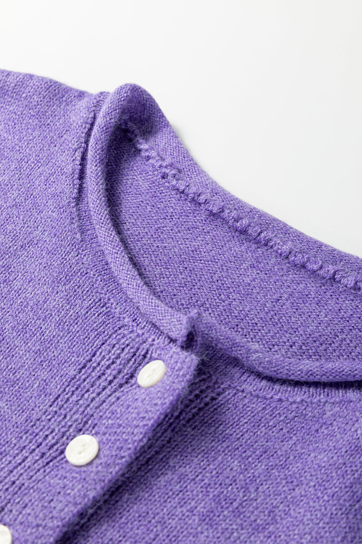 Wisteria Solid Color Knit Button Drop Shoulder Sweater Cardigan