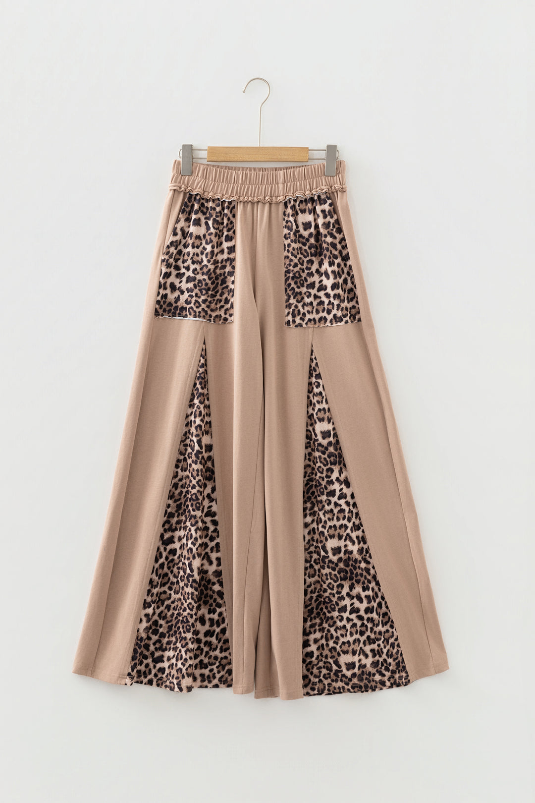 Straw Yellow Mineral Wash Leopard Patchwork Wide Leg Pants