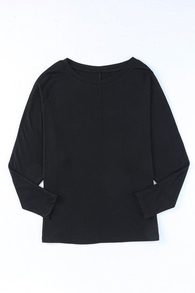 Black Solid Color Patchwork Long Sleeve Top