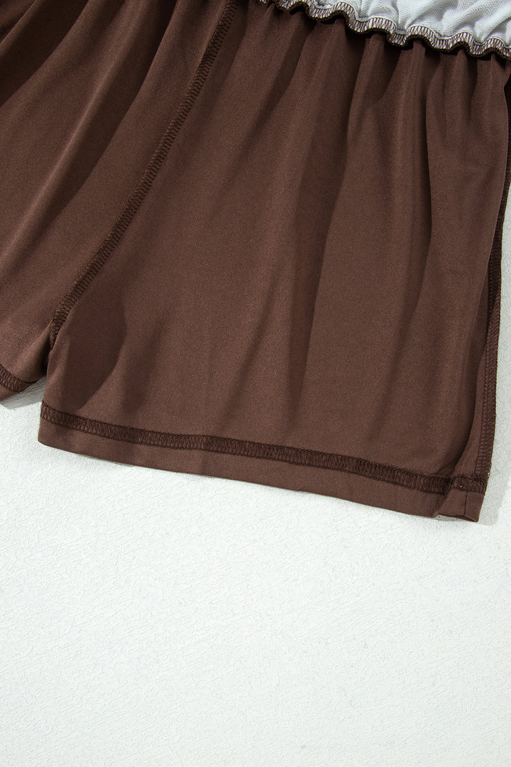 Brown Polka Dot Long Sleeve Pullover Embroidered Bow Detail 2pcs Skort Set