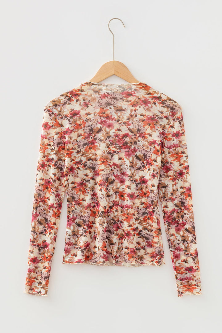 Virginia Floral Print Mesh Long Sleeve Top