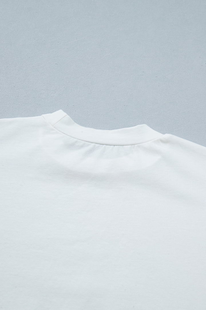 White Asymmetric Lace Hem Patchwork Tee