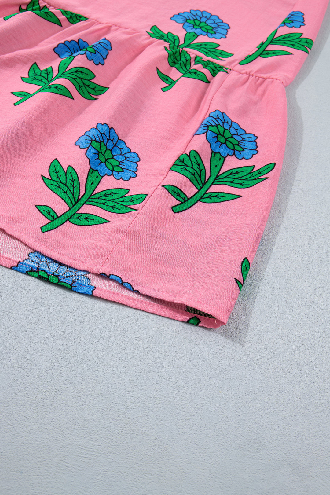 Pink Plus Size Striped V Neck Ruffled Floral Long Dress