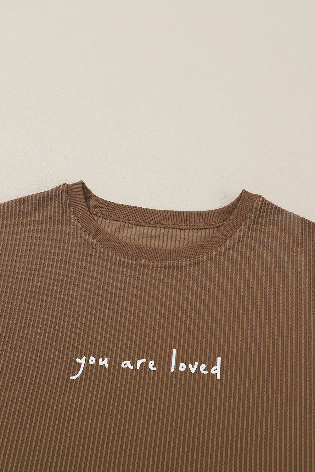 Khaki You Are Loved Print Corduroy Sweatshirt