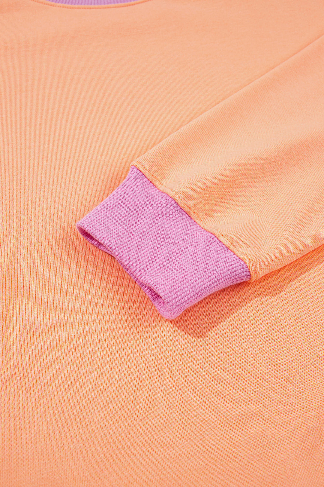 Pink Colorblock Trim Crewneck Long Sleeve Pullover Sweatshirt