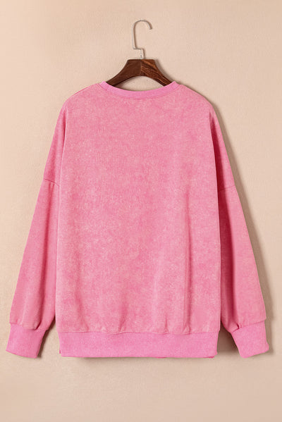 Pink Drop Shoulder Ribbed Trim Oversized Sweatshirt