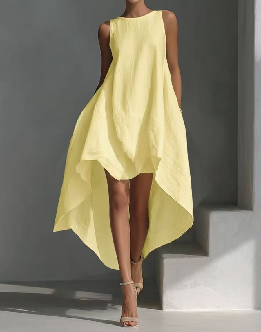 Sleeveless High-Low Irregular Hem Linen Blend Dress – Women&