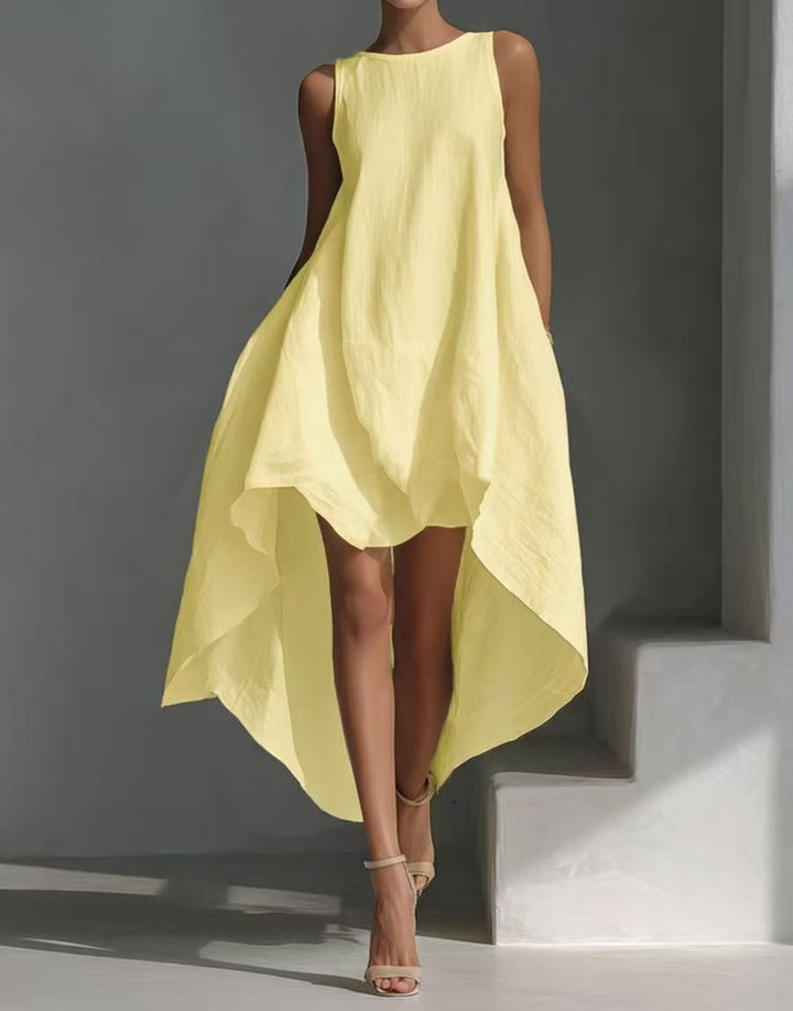 Sleeveless High-Low Irregular Hem Linen Blend Dress – Women&