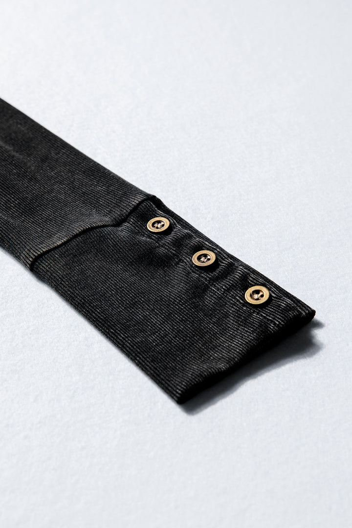 Black Exposed Seam Ribbed Long Sleeve Top