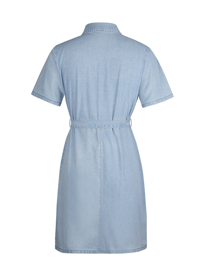 PREORDER: Fia Full Size Zip Front Short Sleeve Denim Dress Plus Size