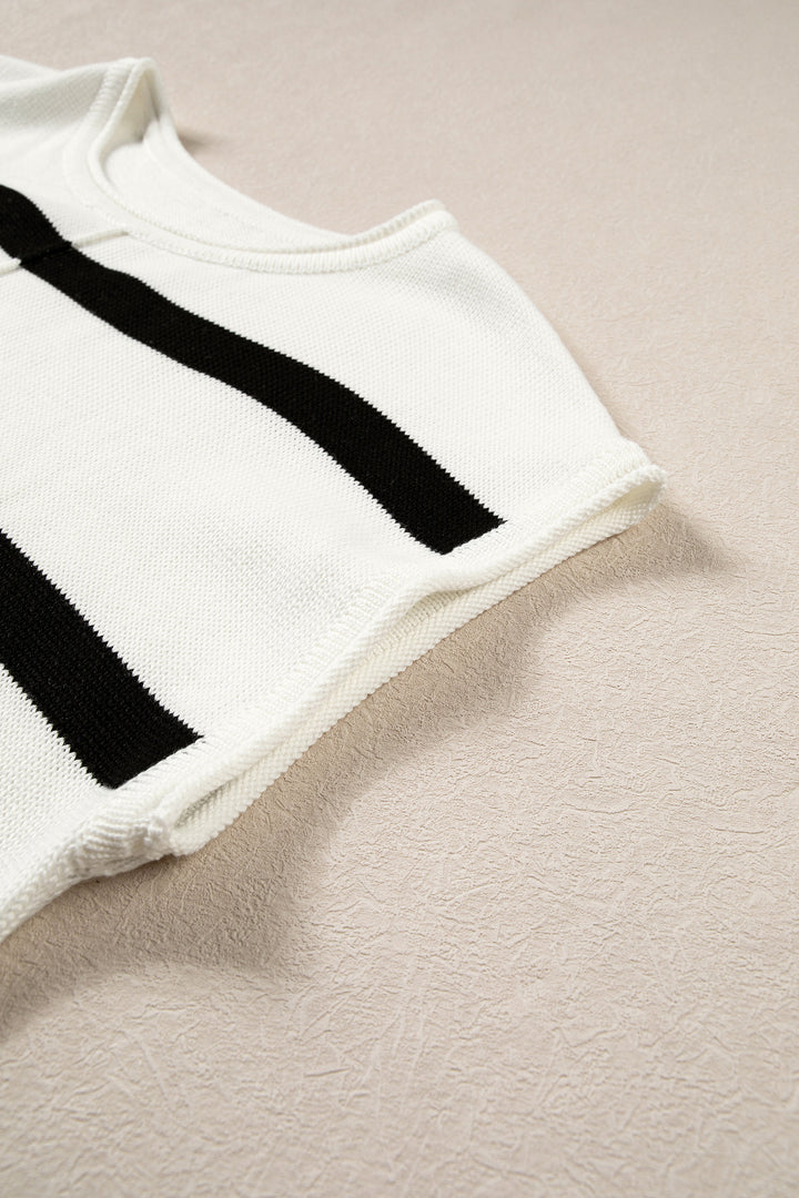Rose Stripe Knit Western Short Sleeve Sweater