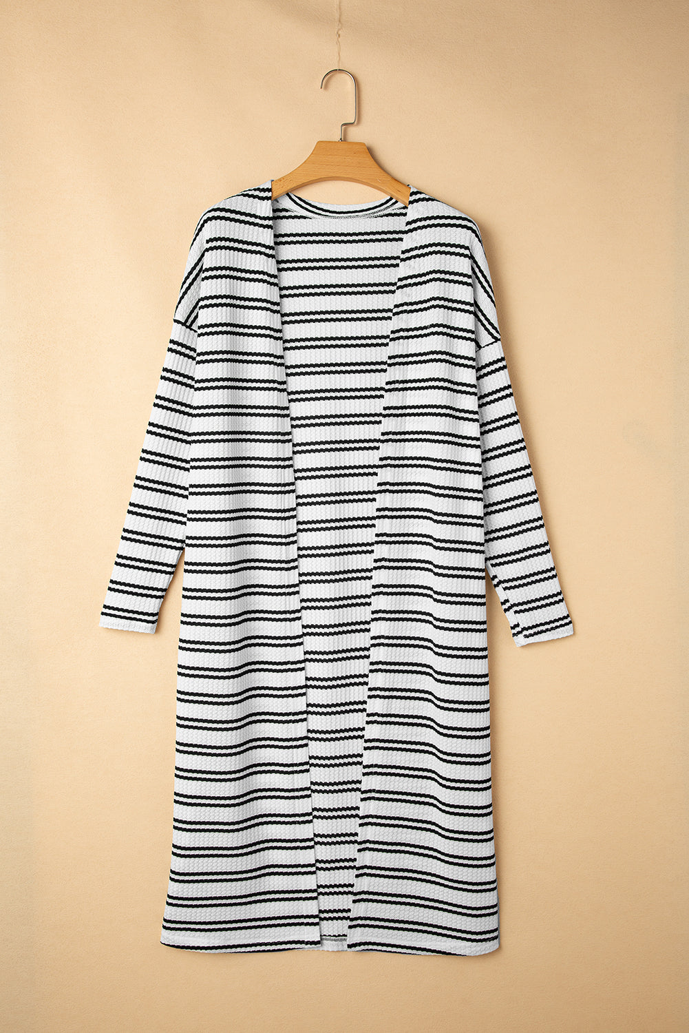 Black Stripe Print Open Front Duster Cardigan