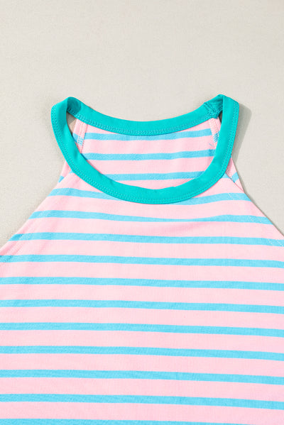 Pink Stripe Round Neck Tank Top