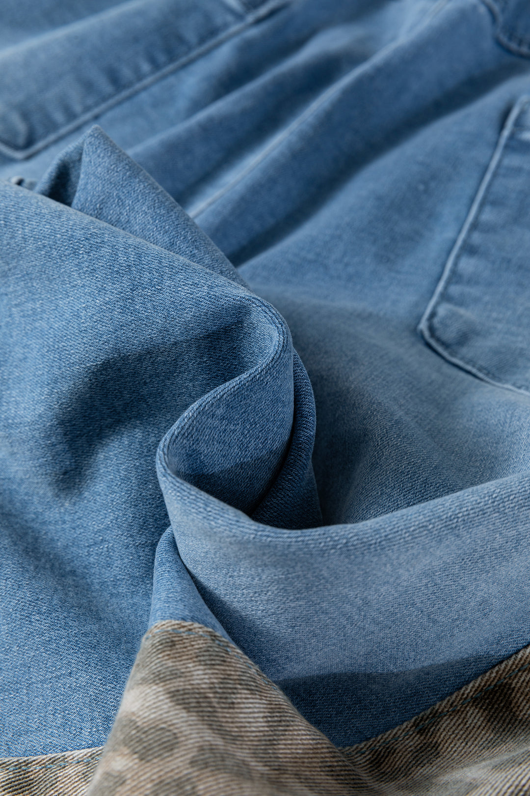 Beau Blue Drawstring Elastic Waist Leopard Striped Side Panel Wide Leg Jeans