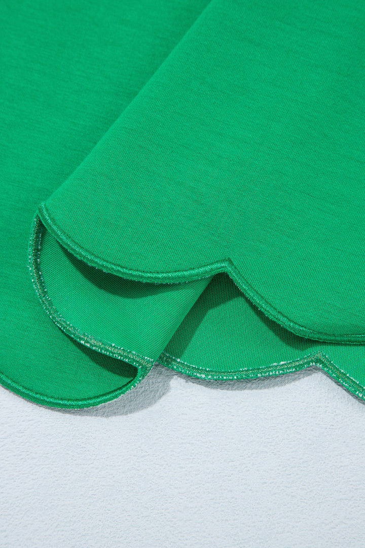 Bright Green Sleeveless Zip Front Scallop Hem Mini Dress