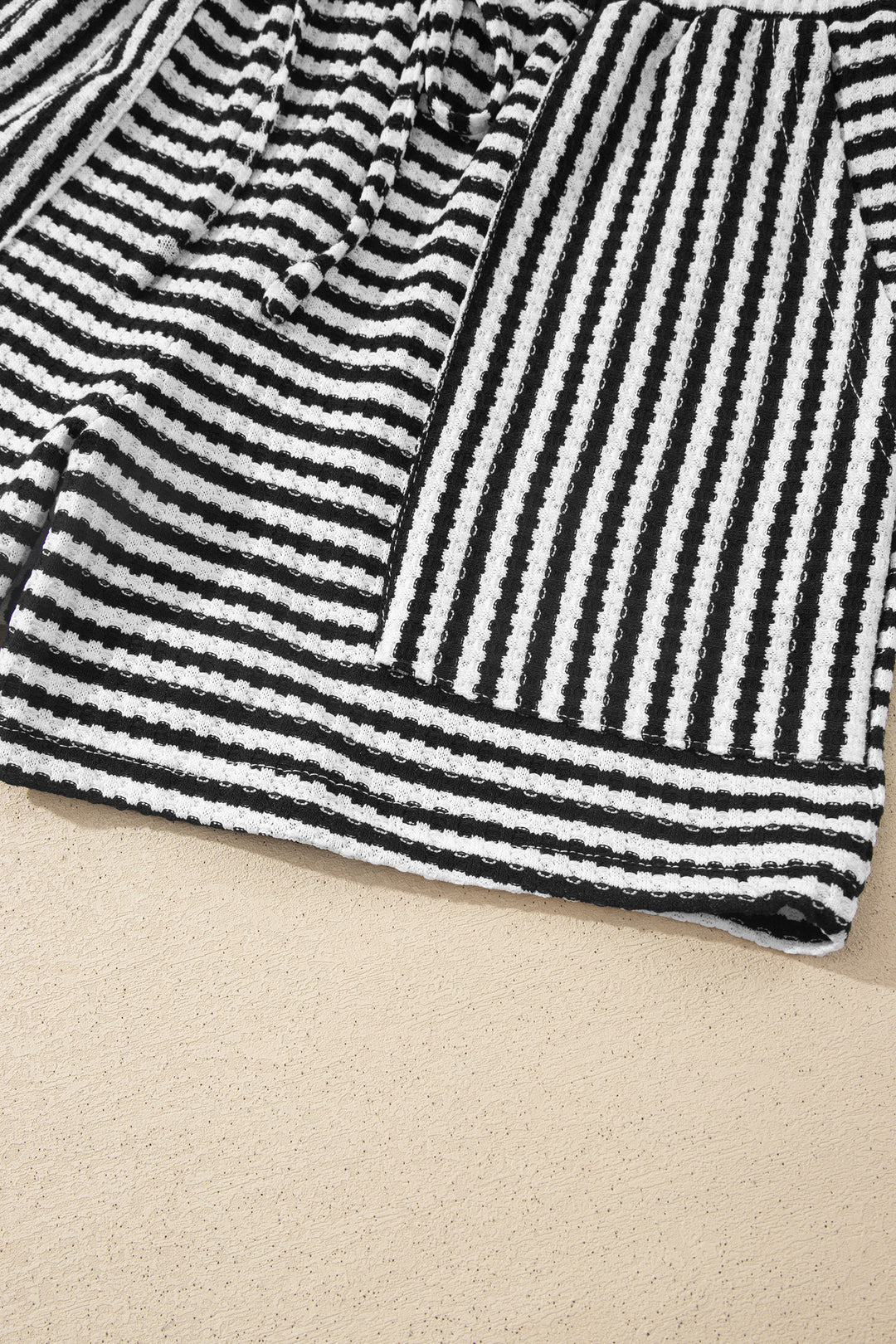 Brown Stripe Breathable Textured Knit Short 2pcs Set