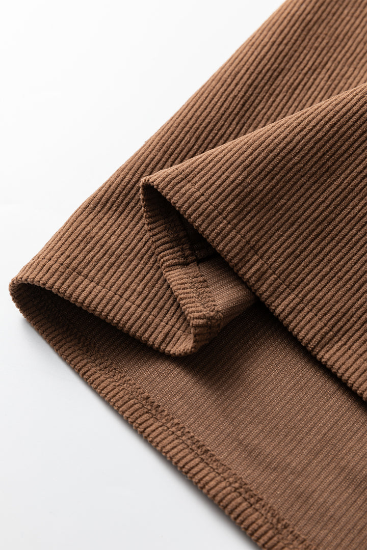 Coffee Front Slit Shift High Waist Midi Skirt