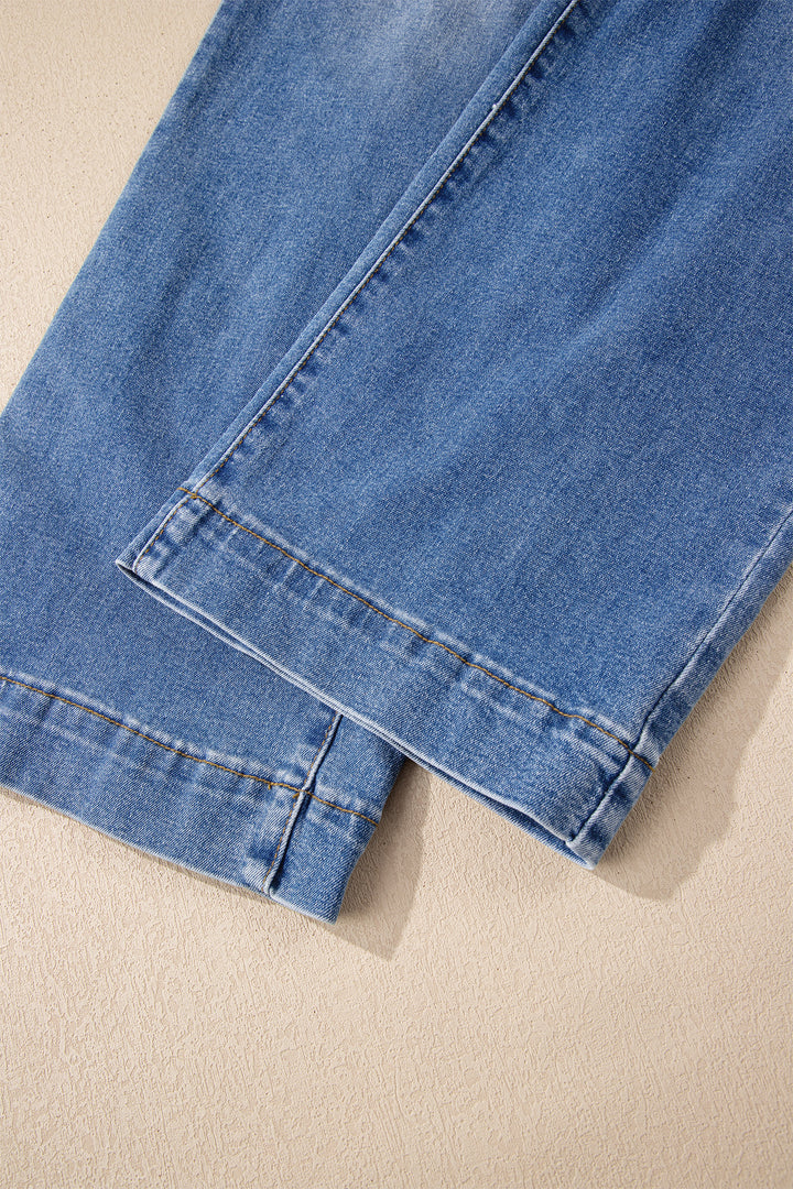 Sky Blue Double Button Zip Fly Straight Leg Jeans