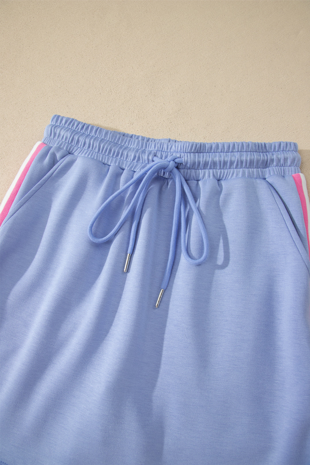 Black Preppy Striped Trim V Neck Polo Tee Drawstring Skirt Set