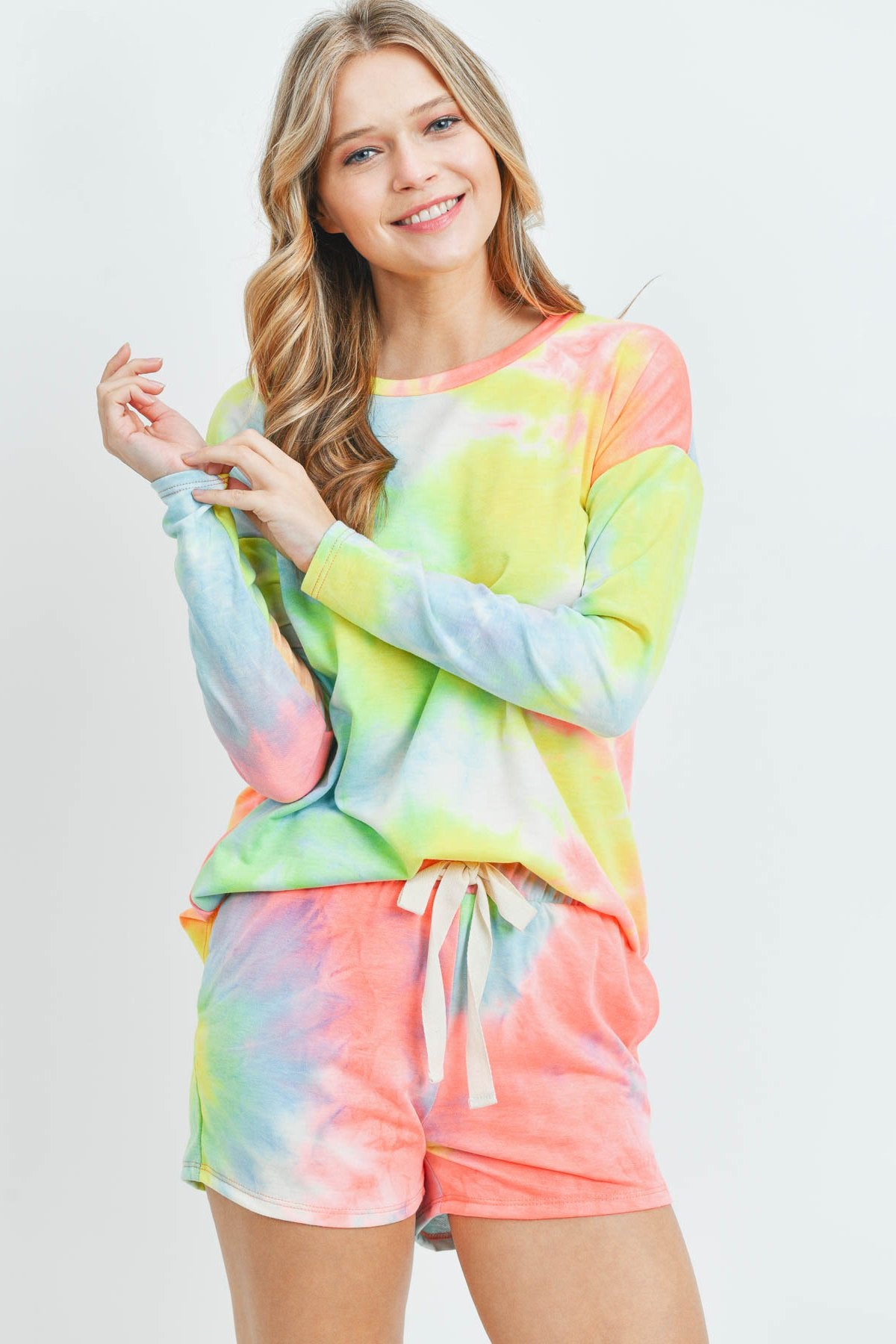 Tie Dye Top and Shorts Set With Self Tie