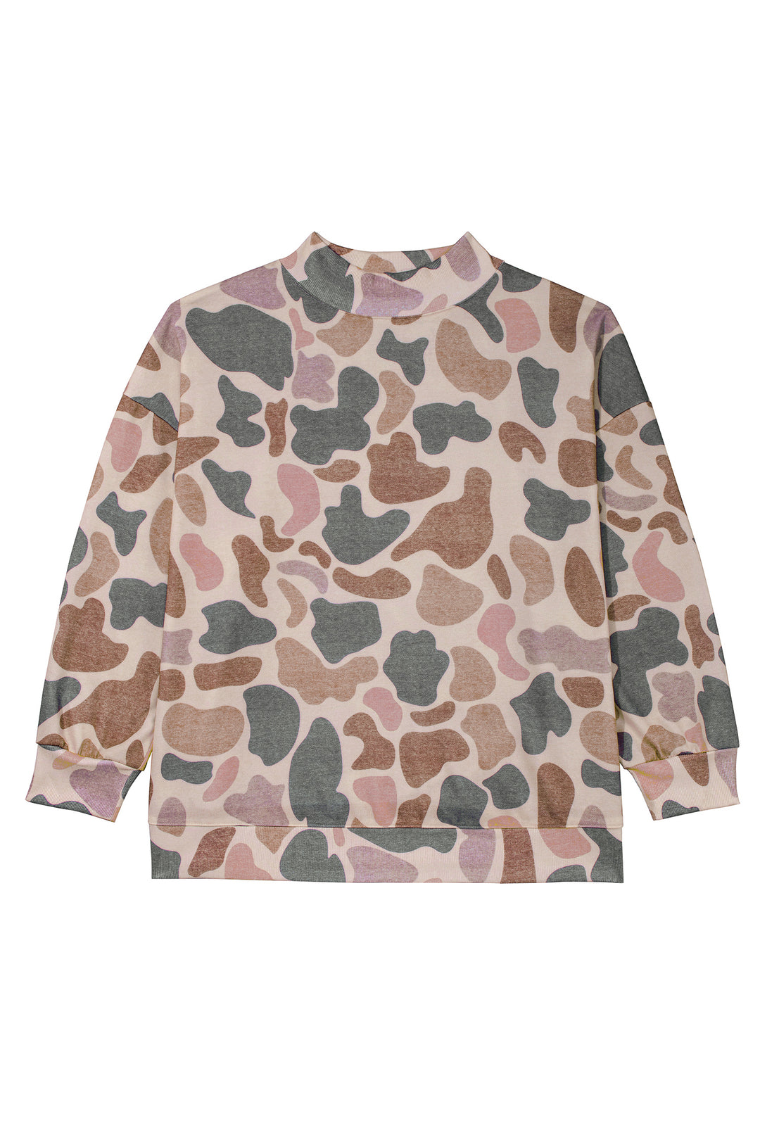 Multicolour Camo Print Ribbed Mock Neck Plus Size Sweatshirt
