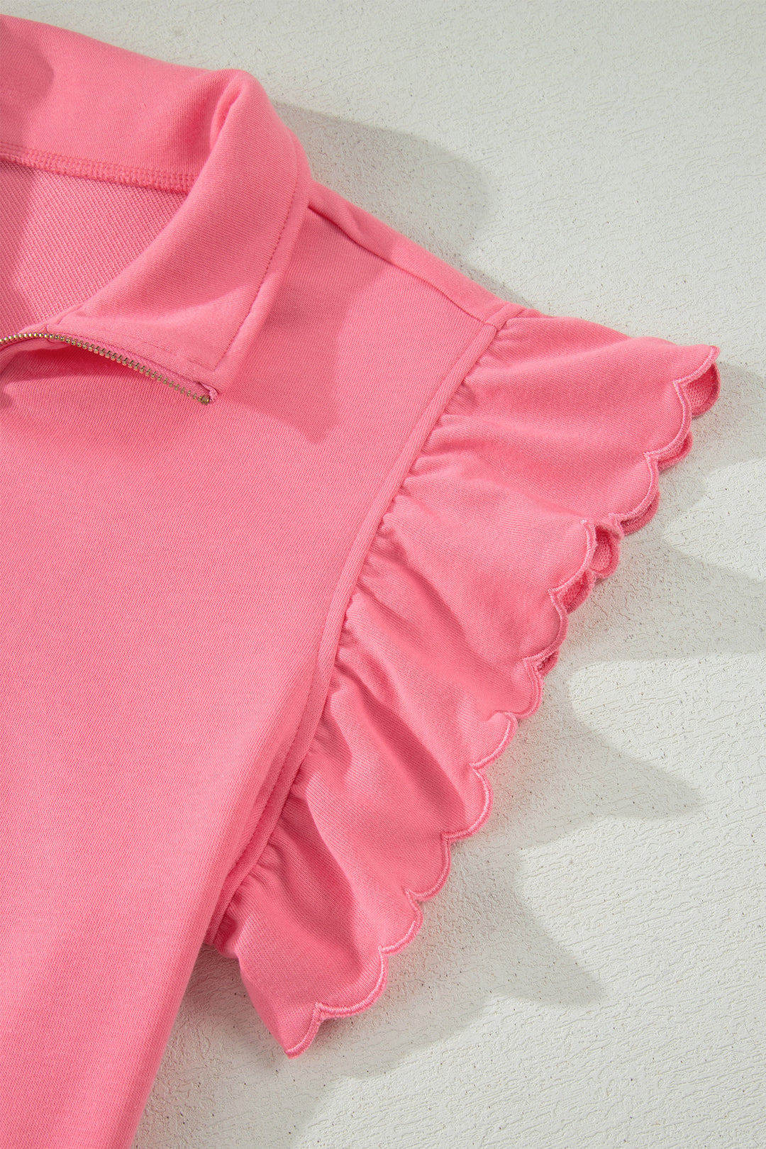 Sky Blue Half Zipped Ruffled Short Set