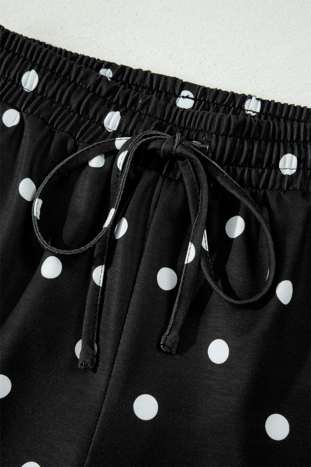 Yellow Exposed Seam Detail Polka Dot Loose Tee Drawstring Shorts Set