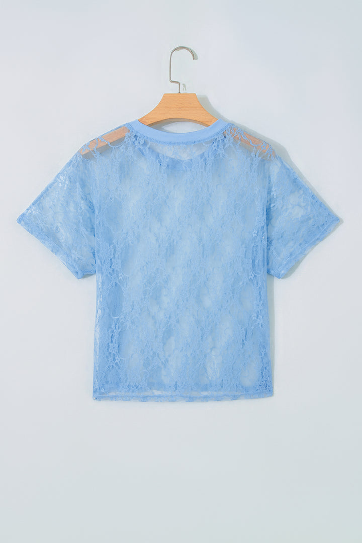 Yellow Cream Sheer Floral Lace Boxy Tee
