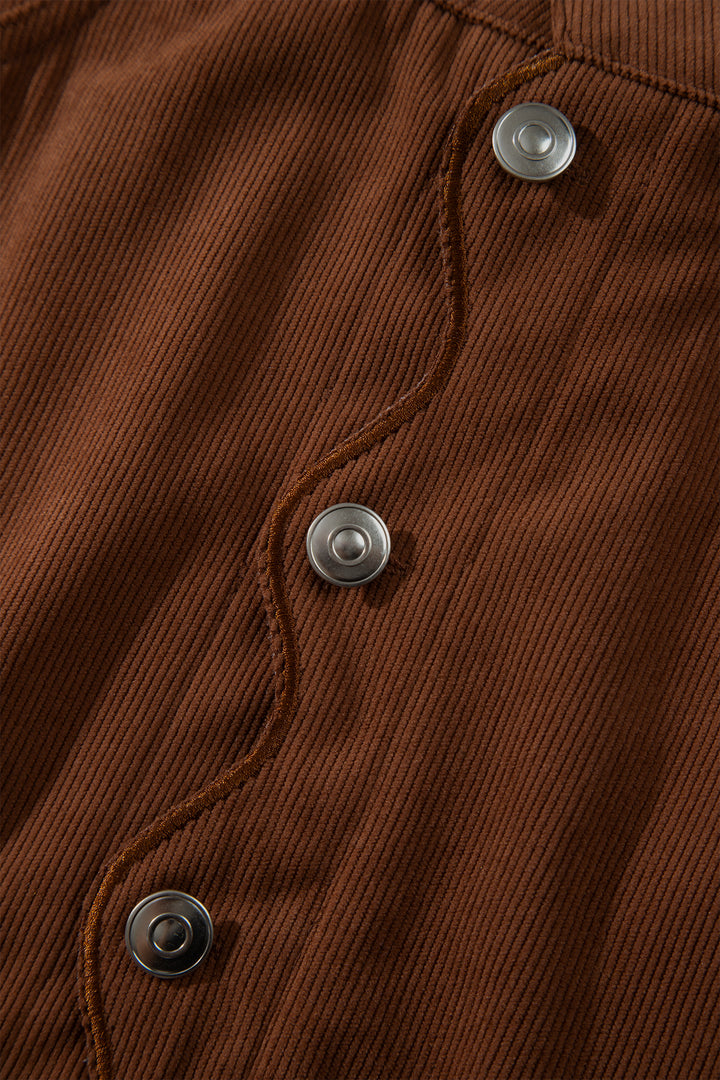 Coffee Button Front Corduroy Mini Pockets Sheath Silhouette Skirt