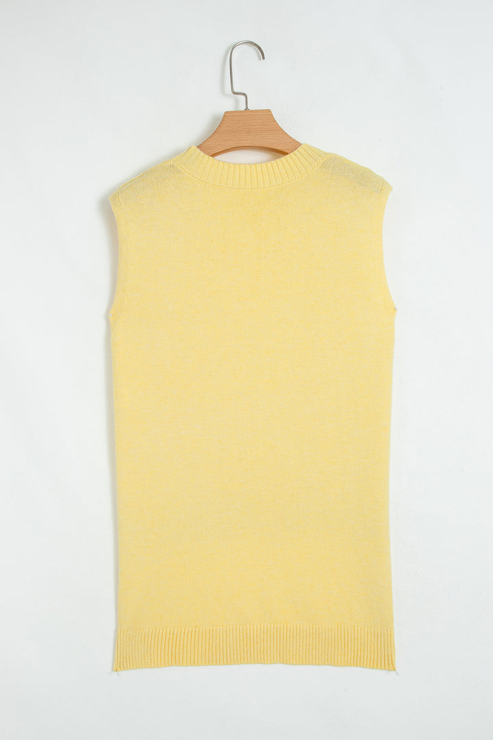 Yellow Cream Large Armhole Side Slit Loose Sweater Vest