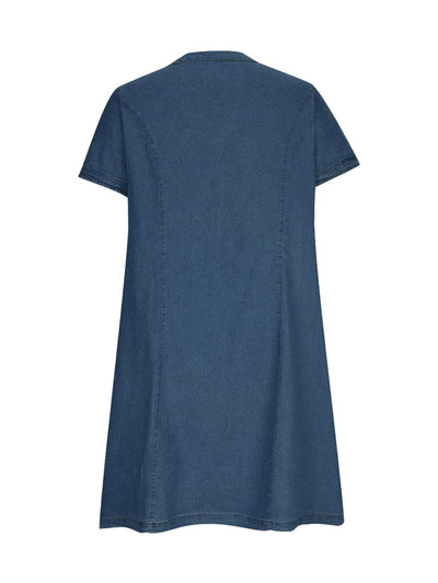 Full Size Notched Short Sleeve Denim Dress