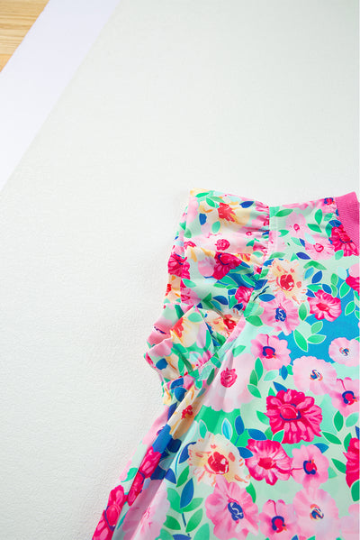 Multicolour Floral Print Flutter Sleeve Ruffled Mini Dress