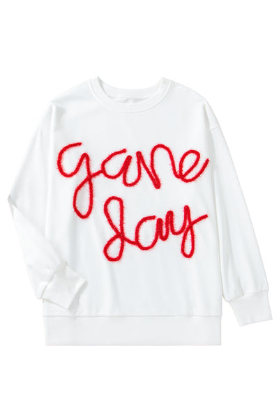 White Tinsel Game Day Drop Shoulder Graphic Sweatshirt