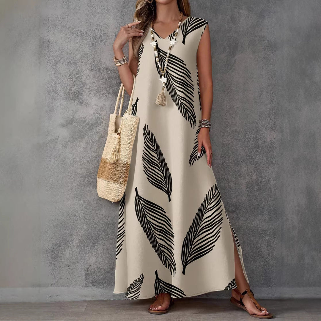 Printed V-Neck Sleeveless High-Waist Maxi Dress | 3 Colors