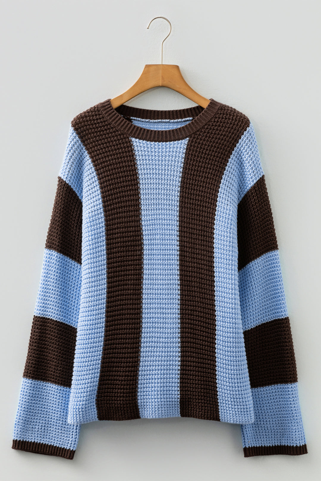 Myosotis Striped Color Block Thermal Textured Knit Drop Shoulder Sweater