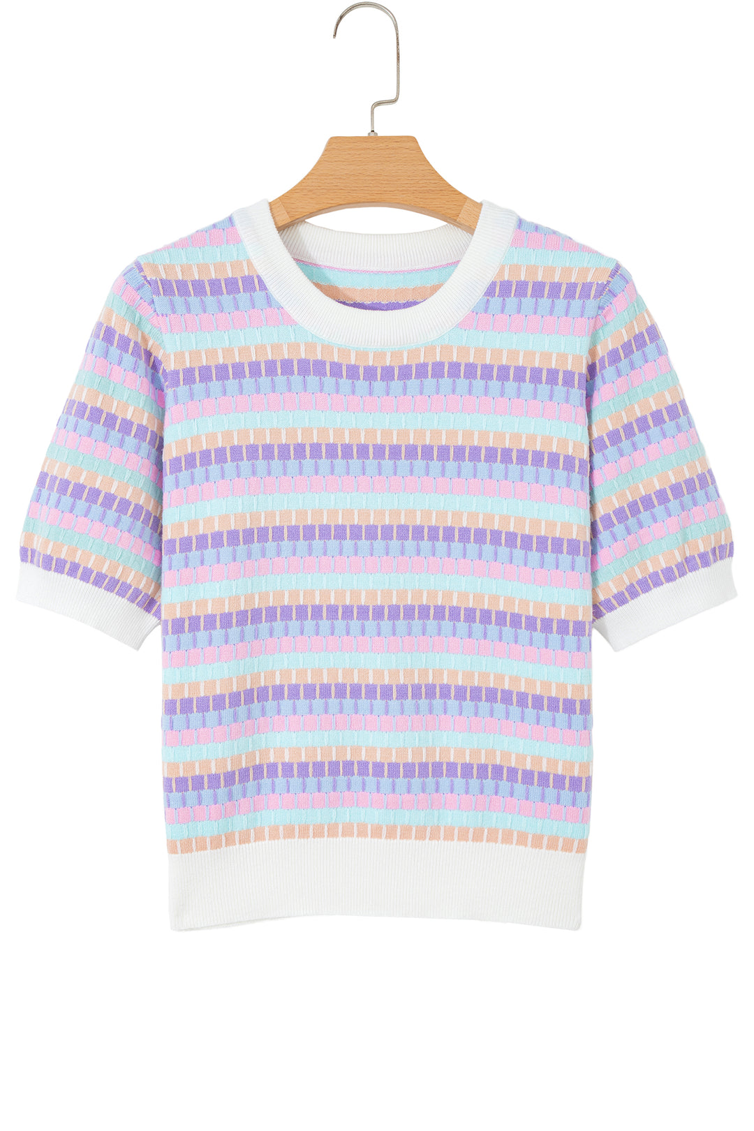 Orange Abstract Striped Knit Short Sleeve Sweater