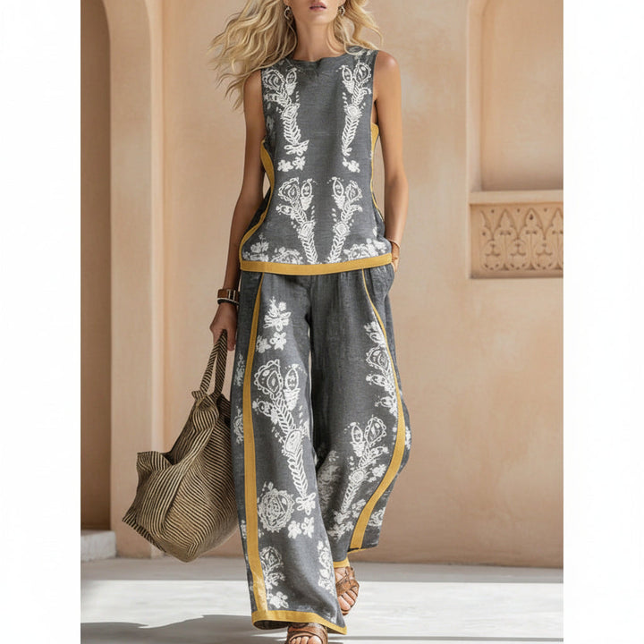 Printed Retro Sleeveless Top &amp; Wide-Leg Pants Set | 12 Prints S–5XL