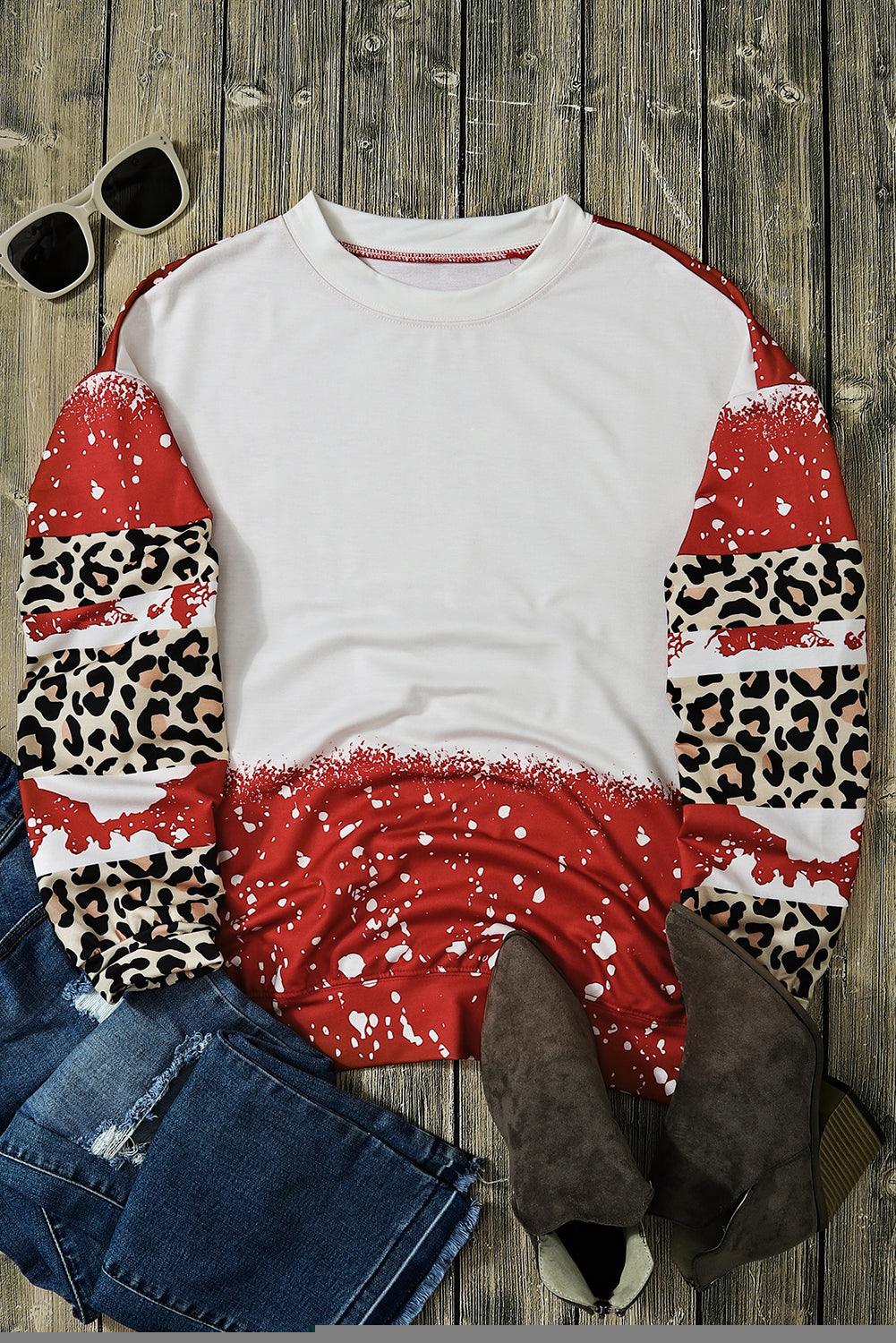 Fiery Red Tie-Dye Leopard Long Sleeve Top