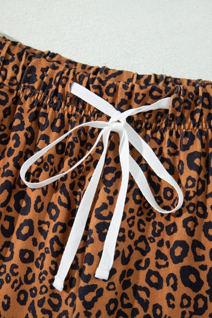 Brown Leopard Print Long Sleeve Top Relaxed Pant Set