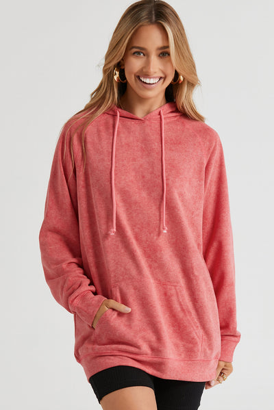 Mineral Wash Kangaroo Pocket Drawstring Pullover Hoodie