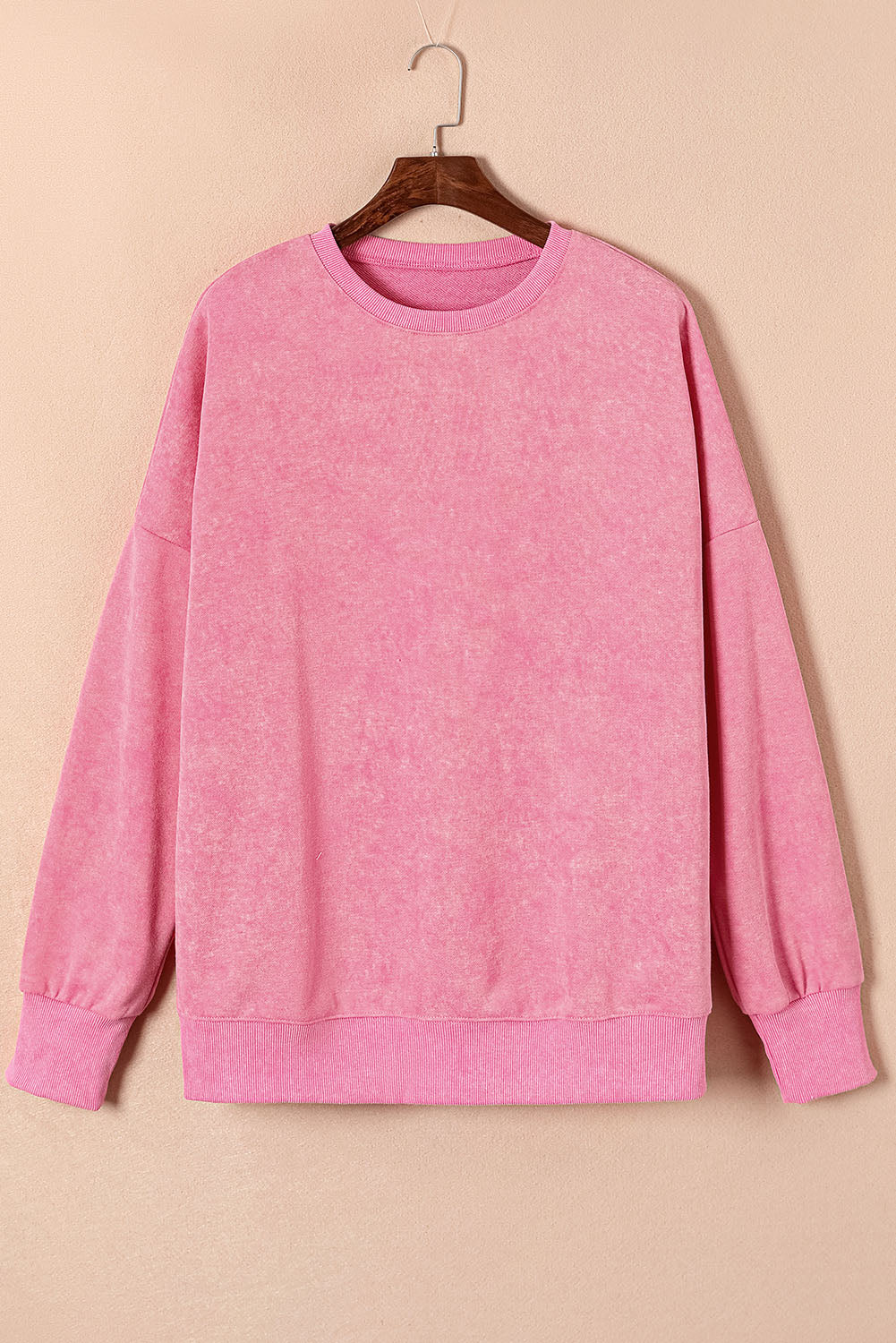 Pink Drop Shoulder Ribbed Trim Oversized Sweatshirt